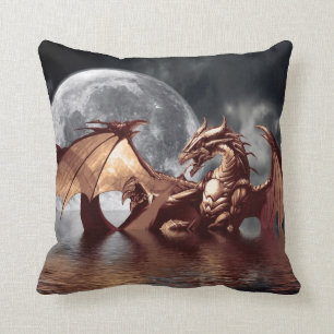 Dragon & Moon Fantasy Mythical Throw Pillow