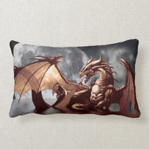 Dragon & Moon Fantasy Mythical Throw Pillow