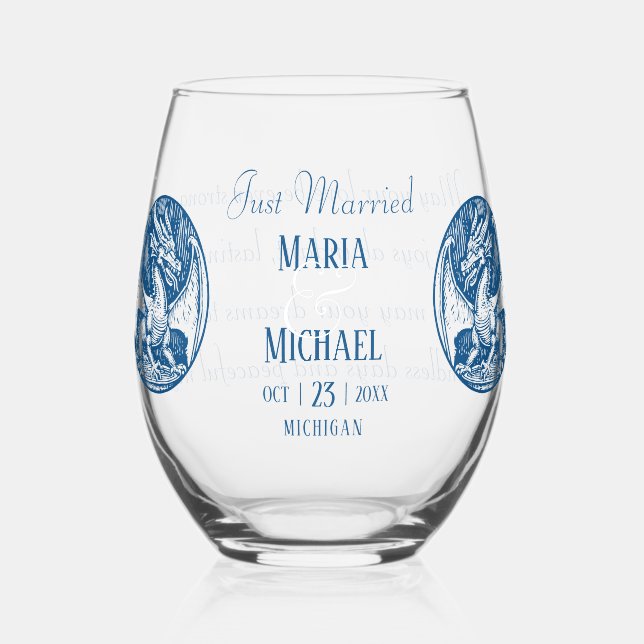 Dragon Motif & Editable Wedding Drinkware Set Stemless Wine Glass (Front)