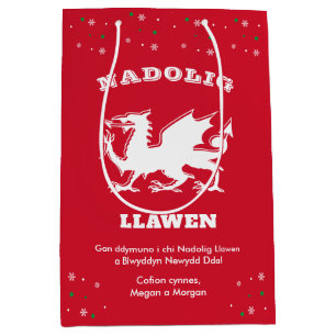 Dragon Nadolig Llawen Welsh Themed Merry Christmas Medium Gift Bag