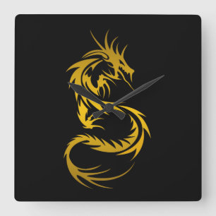 Dragon of Gold Square Wall Clock