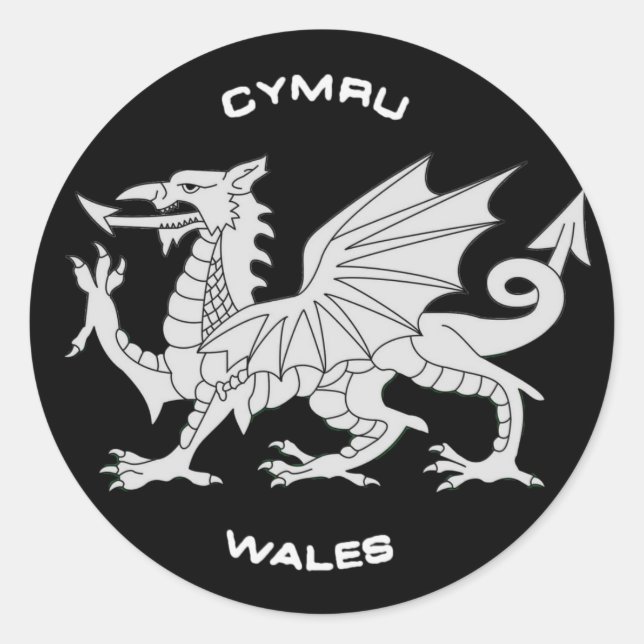 Dragon of Wales (Cymru)in Black and Grey Classic Round Sticker (Front)