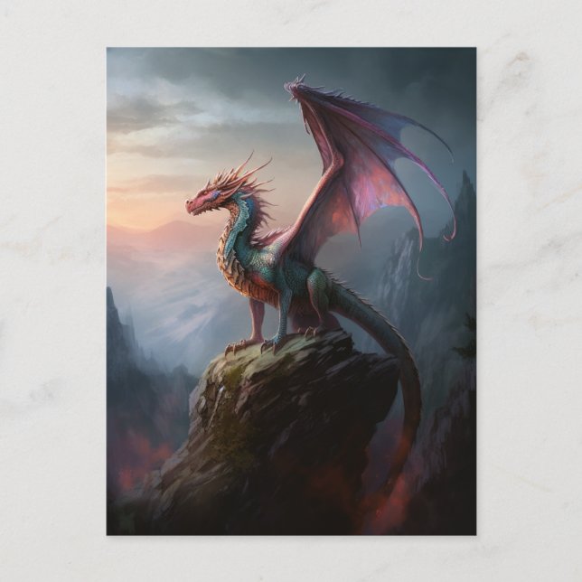 Dragon On A Cliff Fantasy Art Postcard (Front)