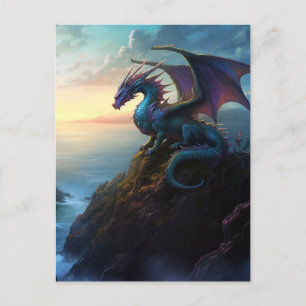 Dragon On A Cliff Fantasy Art Postcard