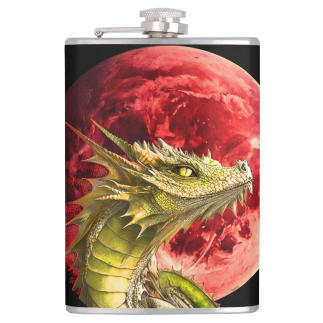 Dragon on Bloody Moon Hip Flask (Front)