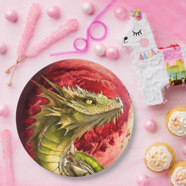Dragon on Bloody Moon Paper Plate (Party)