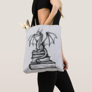 Dragon on Books Tote Bag
