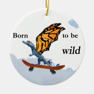Dragon on Skateboard Ceramic Ornament