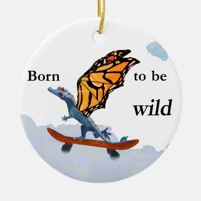 Dragon on Skateboard Ceramic Ornament (Front)