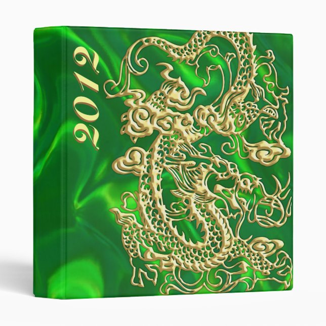 Dragon Or Vert Satin Luxueux Classeur (Devant/Côté)