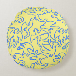 Dragon outline pattern 03.b L Yellow BG Round Pillow