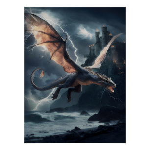 Dragon over the castle. poster