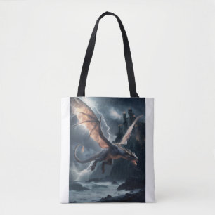 Dragon over the castle. tote bag