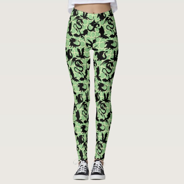 Dragon pattern 01.wx4x4.blue LGreen BG Leggings (Front)