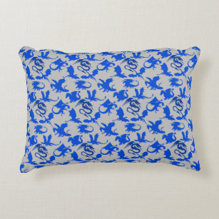 Dragon pattern 02 blue.bwx4 grey BG Accent Pillow