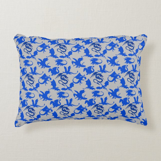 Dragon pattern 02 blue.bwx4 grey BG Accent Pillow (Front)