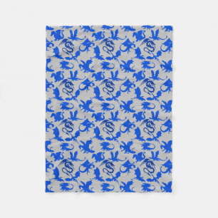 Dragon pattern 02 blue.bwx4 grey BG Fleece Blanket