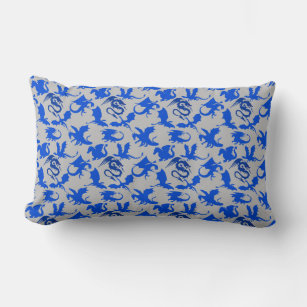 Dragon pattern 02 blue.bwx4 grey BG Lumbar Pillow