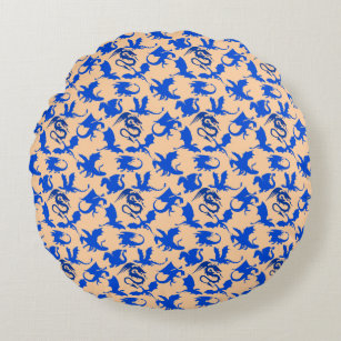 Dragon pattern 02 blue.bwx4 Lorange BG Round Pillow