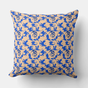 Dragon pattern 02 blue.bwx4 Lorange BG Throw Pillow