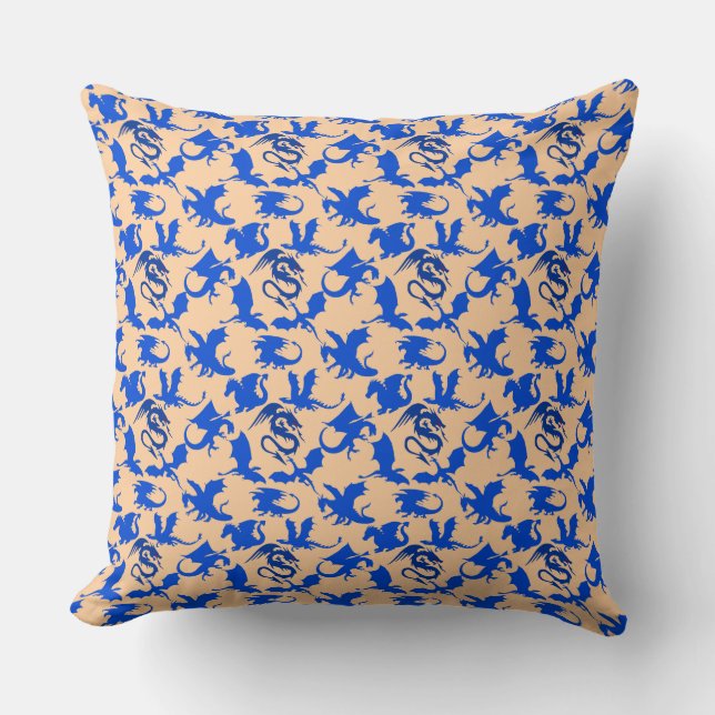 Dragon pattern 02 blue.bwx4 Lorange BG Throw Pillow (Front)