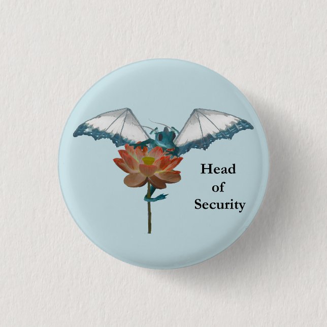Dragon Peeks Around Flower 1 Inch Round Button (Front)