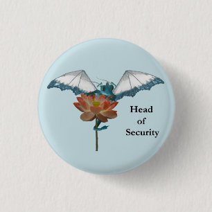 Dragon Peeks Around Flower 1 Inch Round Button