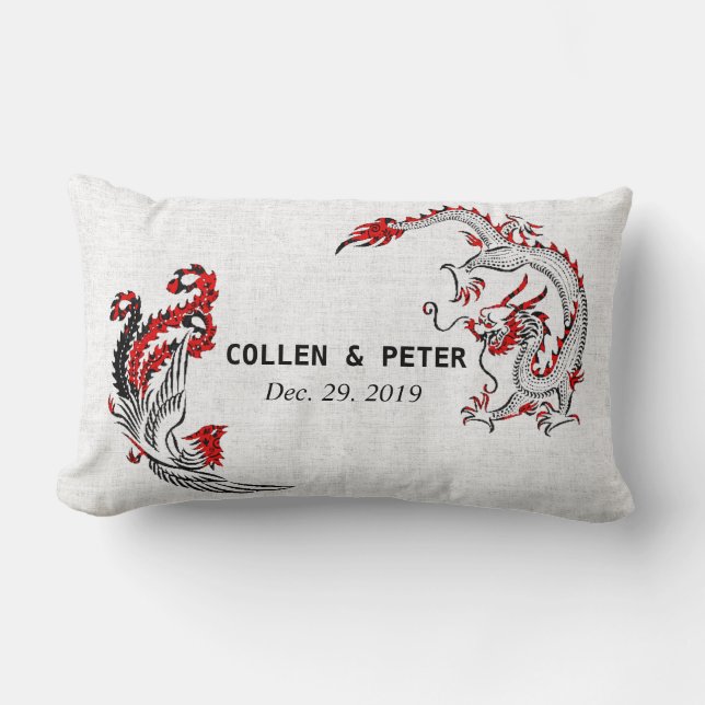 Dragon-Phoenix Chinese Wedding Gift Personalized Lumbar Pillow (Front)