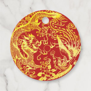 Dragon phoenix Chinese wedding logo Favour Tags