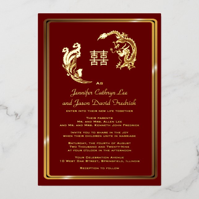 Dragon Phoenix Double Happiness Wedding Gold  (Front)