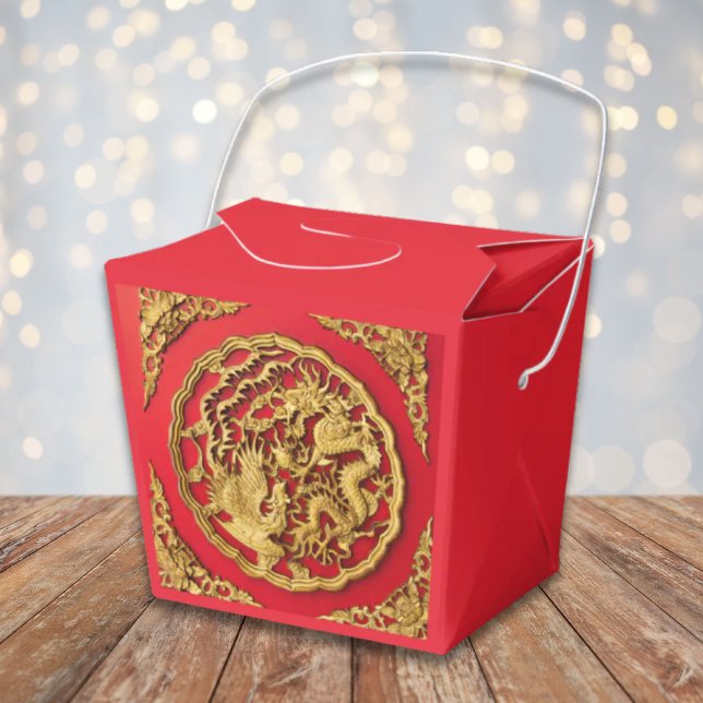 Dragon Phoenix Red Gold Chinese Wedding  Favor Box (Dragon Phoenix Red Gold Chinese Wedding Favor Boxes)