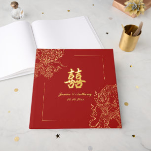 Dragon Phoenix Traditional Red Chinese Wedding  Guest Book