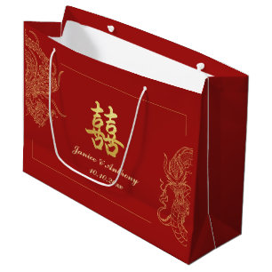 Dragon Phoenix Traditional Red Chinese Wedding  Large Gift Bag
