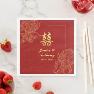 Dragon Phoenix Traditional Red Chinese Wedding Napkin
