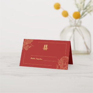 Dragon Phoenix Traditional Red Chinese Wedding Place Card