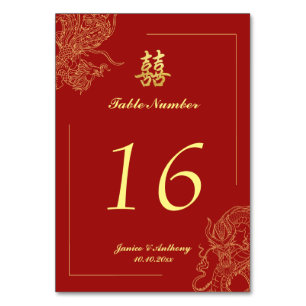 Dragon Phoenix Traditional Red Chinese Wedding Table Number