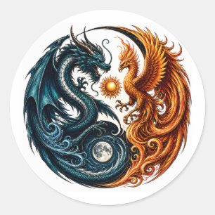 Dragon & Phoenix Yin Yang Classic Round Sticker