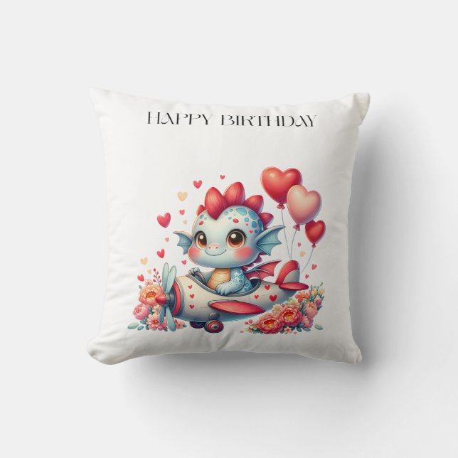 Dragon Pilot Birthday Throw Pillow (Front)