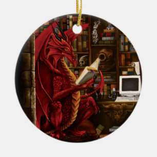 Dragon Pod Cast Library Ceramic Ornament