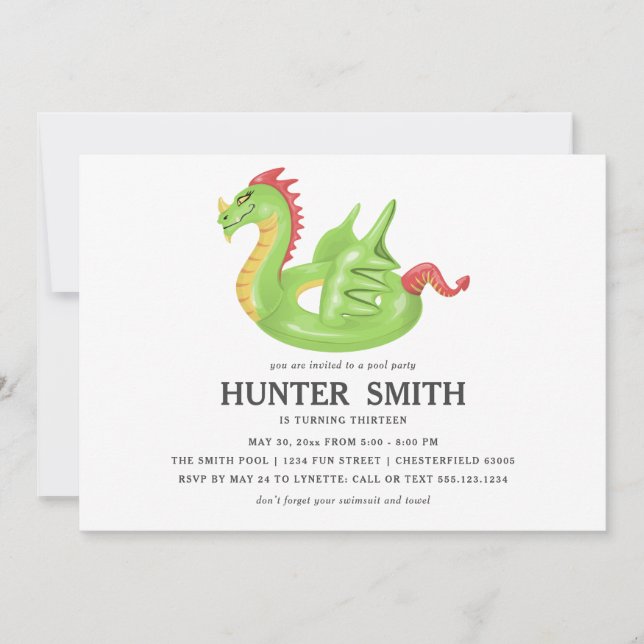 Dragon Pool Float Birthday Pool Party Invitation (Front)