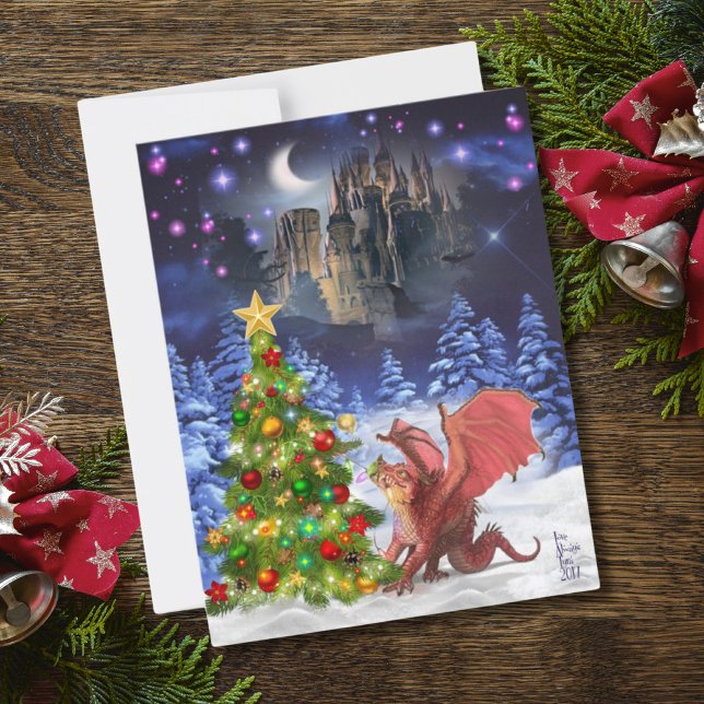 Dragon Pulling on Christmas Tree Holiday Card (Creator Uploaded)