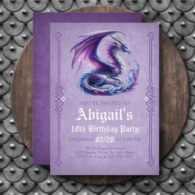 Dragon Purple Girl's Birthday Invitation (Creator Uploaded)