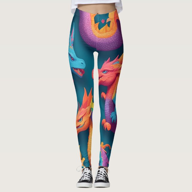Dragon Rainbow Colourful Personalized Pattern Leggings (Front)