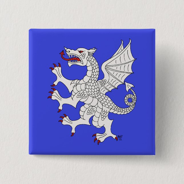Dragon Rampant Argent 2 Inch Square Button (Front)