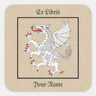 Dragon Rampant Argent Bookplate Square Sticker