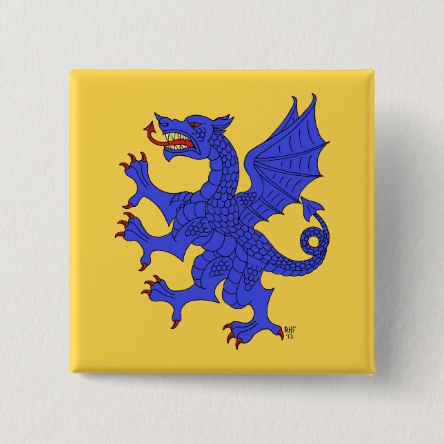 Dragon Rampant Azure 2 Inch Square Button (Front)