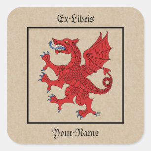 Dragon Rampant Gules Bookplate Square Sticker