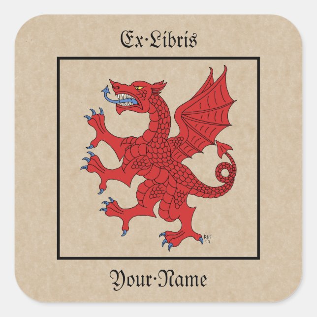 Dragon Rampant Gules Bookplate Square Sticker (Front)