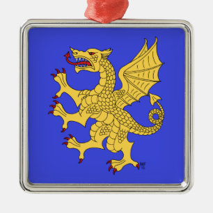 Dragon Rampant Or Metal Ornament