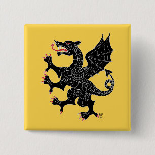 Dragon Rampant Sable 2 Inch Square Button